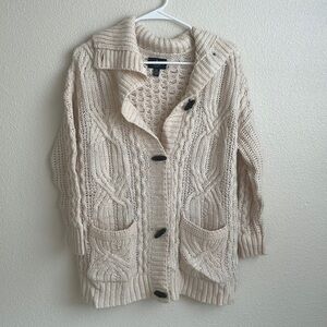 American Eagle Outfitters Cable Knit Cardigan Shawl Collar Pockets Cream XS/S‎